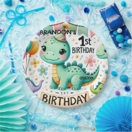 Prato De Papel Festa de 1º Aniversário do Dinossauro Dino