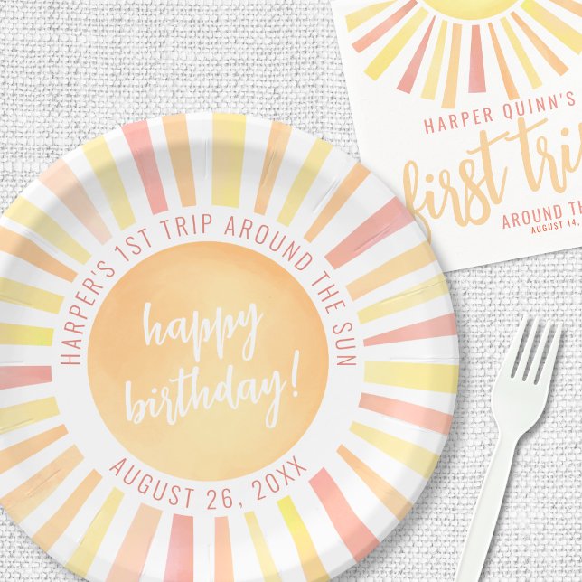 Prato De Papel Festa de 1º Aniversário do Sol (Sun 1st Birthday Party Paper Plates)