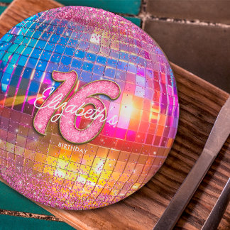 Prato De Papel Festa de 16 Anos Bola de Discoteca Brilho Dourado 