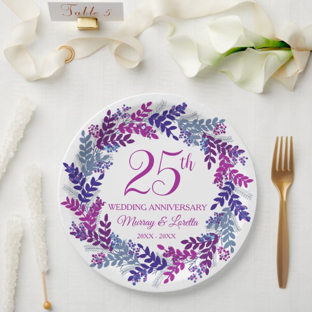 Prato De Papel Festa de 25 de Férias Rosa Elegante (Casamento)