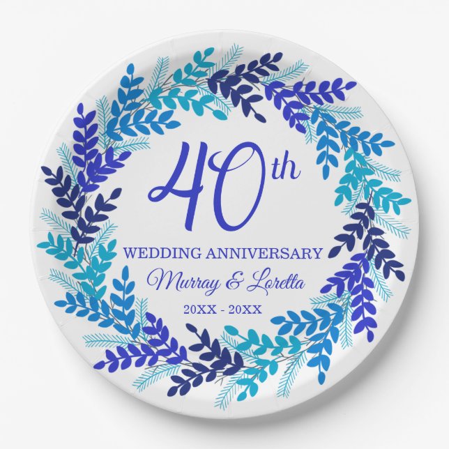 Prato De Papel Festa de 40º aniversário da Terra Azul Elegante (Frente)