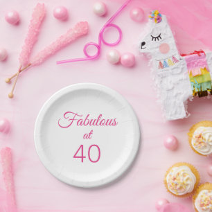 Prato De Papel Festa de 40 anos "Fabulosa aos 40" Rosa