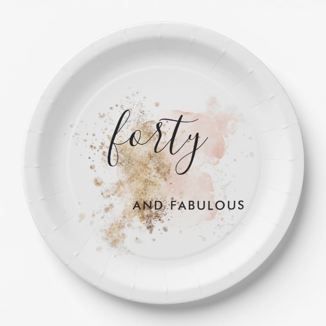 Prato De Papel Festa de 4aniversário de 40 anos, Rosa E Dourada (Frente)