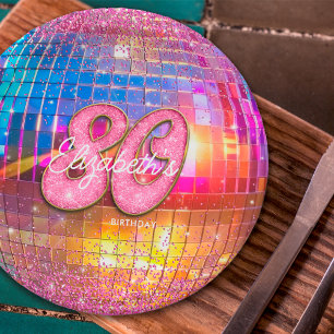Prato De Papel Festa de 80 Anos Bola de Discoteca Brilho Dourado 
