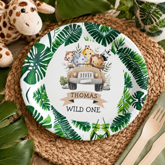 Prato De Papel Festa de Animais de Safari na Selva Tropical (Tropical Jungle Safari Animals Party Paper Plates)