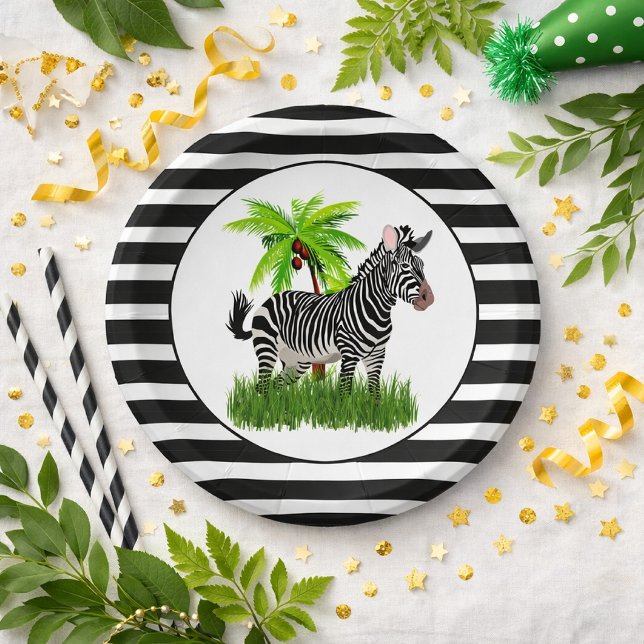 Prato De Papel Festa de Animais Safari com Zebras  (Criador carregado)