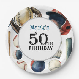 Prato De Papel Festa de aniversário 50ª Baseball