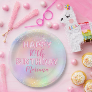 Prato De Papel Festa de aniversário Arco-Íris cor-de-rosa