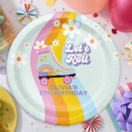 Prato De Papel Festa de Aniversário Arco-Íris Retro Patinação Gro