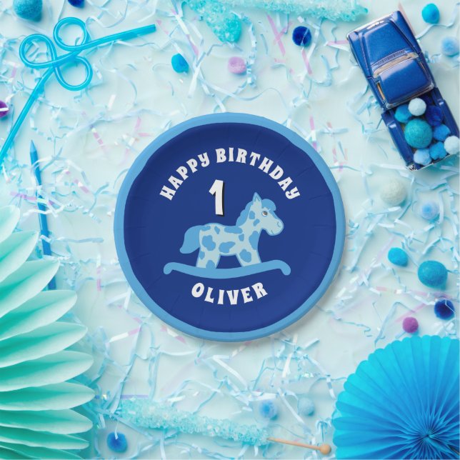 Prato De Papel Festa de aniversário Azul Cavalo Fogueiro (Festa)