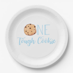 Prato De Papel Festa de Aniversário azul One Tough Cookie