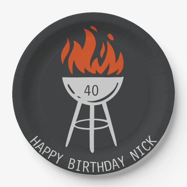 Prato De Papel Festa de aniversário, Bacon, CHURRASCO (Frente)