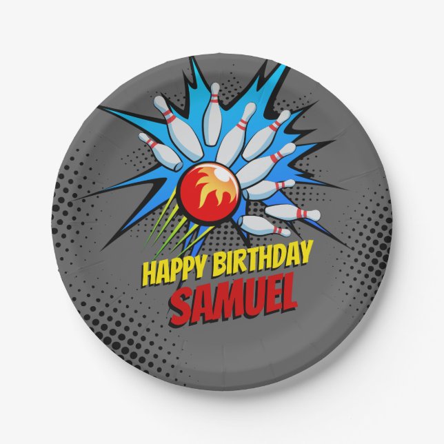 Prato De Papel Festa de aniversário boliche (Frente)