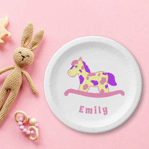 Prato De Papel Festa de aniversário Cinzenta, Rosa, de Cavalo Fog