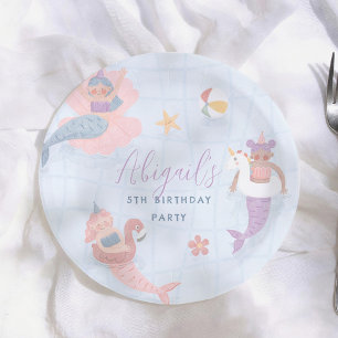 Prato De Papel Festa de Aniversário da Menina Sereia na Piscina
