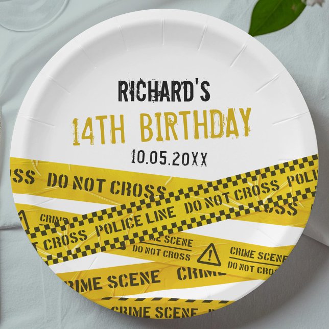 Prato De Papel Festa de aniversário da polícia com não atravessar (Criador carregado)