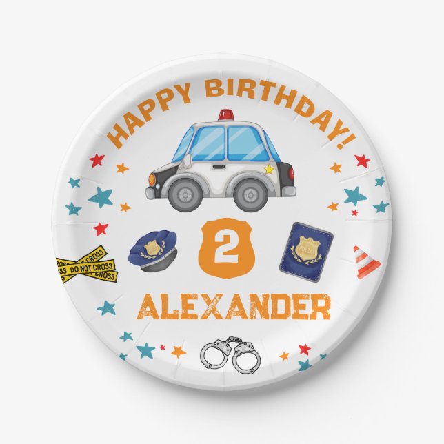 Prato De Papel Festa de aniversário da Polícia Feliz Aniversário (Frente)