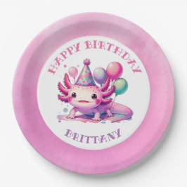 Prato De Papel Festa de aniversário da Rapariga Axolotl rosa e ro