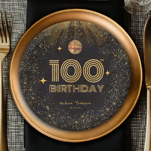 Prato De Papel Festa de Aniversário de 100 anos Bola de Discoteca