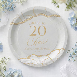 Prato De Papel Festa de aniversário de 20 de Agate Dourado Elegan