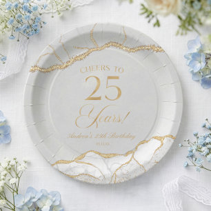 Prato De Papel Festa de aniversário de 25 de Agate Dourado Elegan
