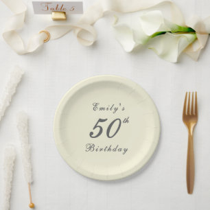 Prato De Papel Festa de Aniversário de 50 anos Moderna e Elegante