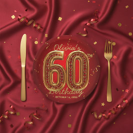 Prato De Papel Festa de Aniversário de 60 Anos com Joia de Rubi G