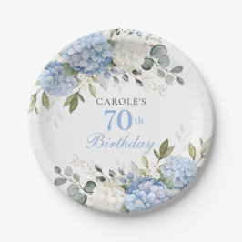 Prato De Papel Festa de Aniversário de 70 anos com Hortênsia Azul