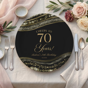 Prato De Papel Festa de Aniversário de 70 anos em Ágata Preta e D