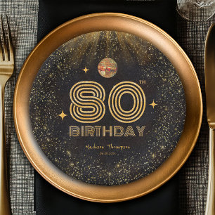 Prato De Papel Festa de Aniversário de 80 anos Bola de Discoteca 