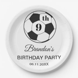 Prato De Papel Festa de Aniversário de 9 anos Futebol Branco Meni