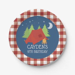 Prato De Papel Festa de aniversário de acampamento xadrez vermelh