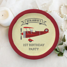 Festa de Aniversário de Avião Retrô Vermelho Vinta