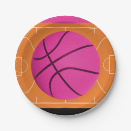 Prato De Papel Festa de Aniversário de Basquete Preto Rosa e Lara