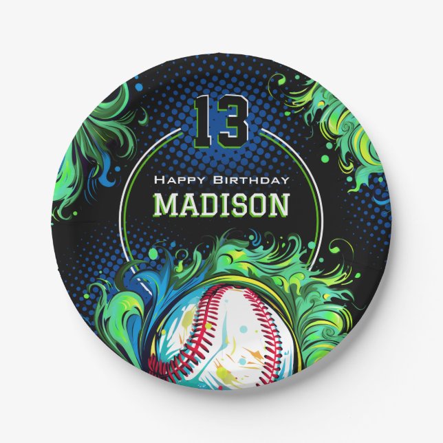 Prato De Papel Festa de aniversário de beisebol (Frente)