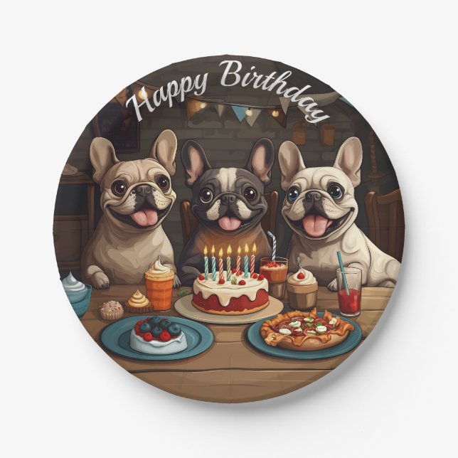 Prato De Papel Festa de aniversário de Buldogue Francês (Frente)