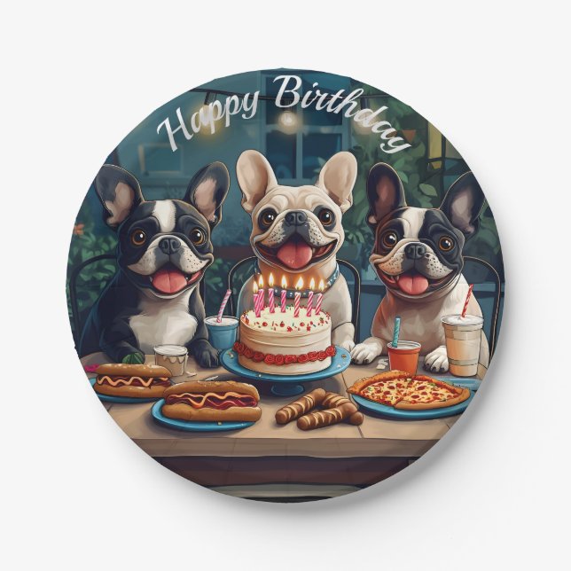 Prato De Papel Festa de aniversário de Buldogue Francês (Frente)