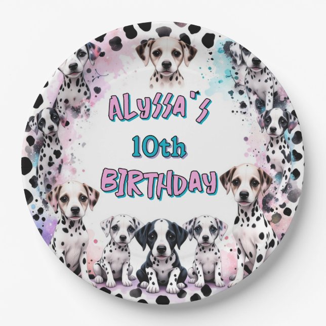 Prato De Papel Festa de aniversário de Cachorro Dalmaciano (Frente)