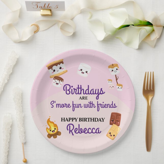 Prato De Papel Festa de aniversário de Campout de S'mores Cute (Casamento)