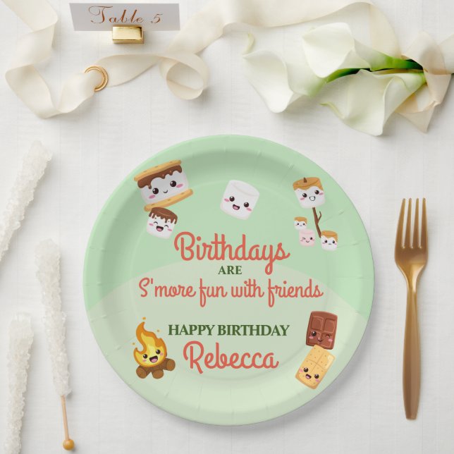 Prato De Papel Festa de aniversário de Campout de S'mores Cute (Casamento)