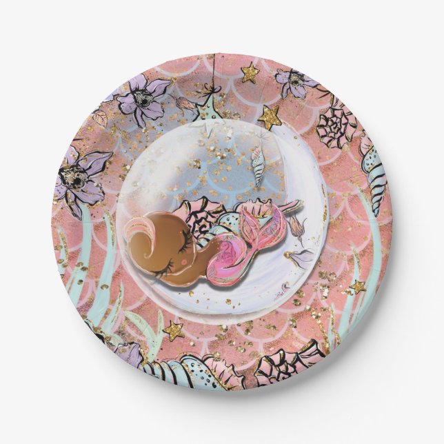 Prato De Papel Festa de aniversário de Chá de fraldas de Sereia d (Frente)