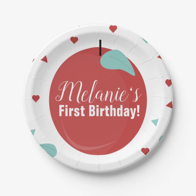 Prato De Papel Festa de aniversário de Confetti de Maçã Bonita (Frente)
