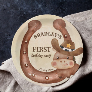 Prato De Papel Festa de aniversário de cowboy cavalo de chapéu