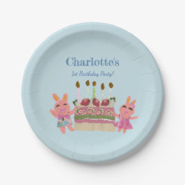 Prato De Papel Festa de Aniversário de criança Azul de Coelhinho,