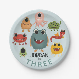 Prato De Papel Festa de Aniversário de criança de Monstro Bonito