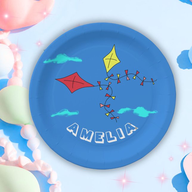 Prato De Papel Festa de Aniversário de criança de Nome Amarelo Ve (Criador carregado)