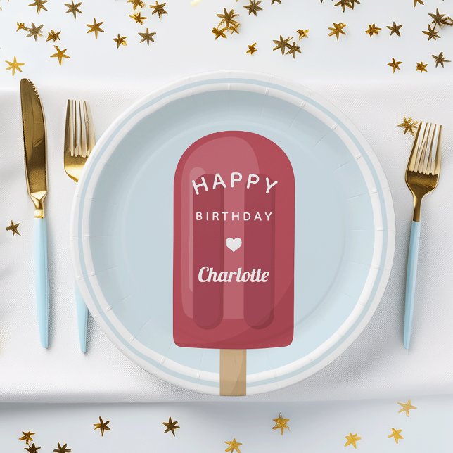 Prato De Papel Festa de Aniversário de criança de picolé de Verão (Criador carregado)