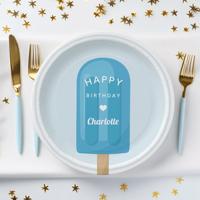 Prato De Papel Festa de Aniversário de criança de picolé de Verão (Criador carregado)