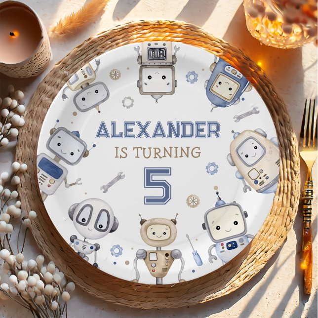 Prato De Papel Festa de Aniversário de criança Robô de Cuta de Aq (Criador carregado)