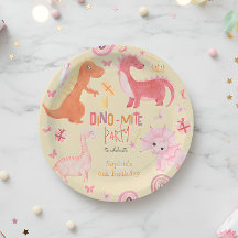 Festa de aniversário de dino cor-de-rosa com átomo